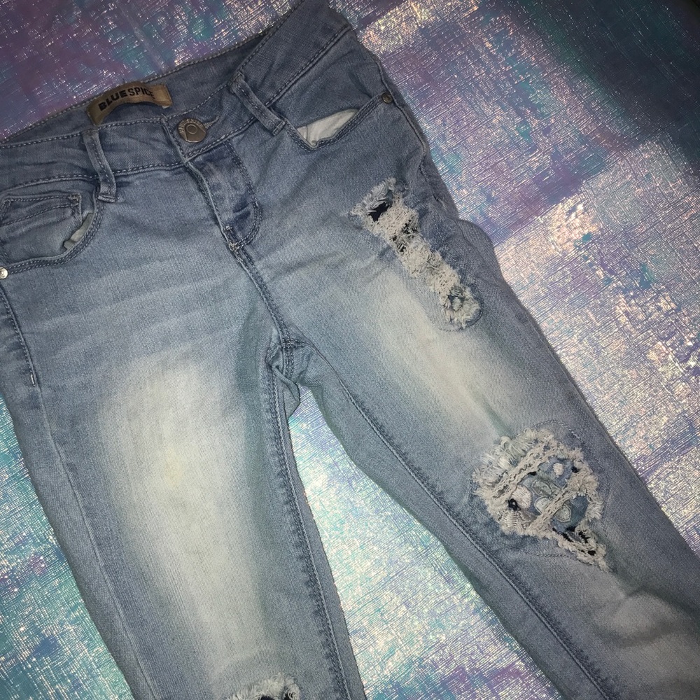 Girl floral ripped jeans